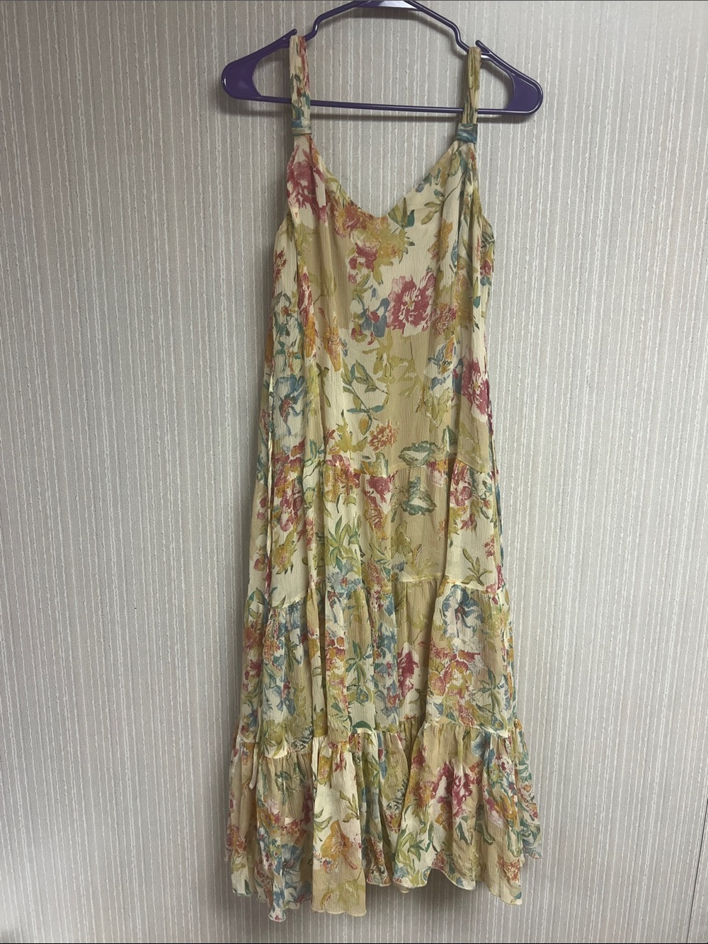 S Nine West Cream Floral Tiered Midi Dress sundress lined